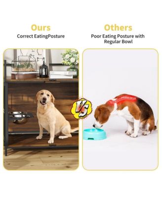 48 in. Furniture Style Large Dog Crate with 360° Adjustable Raised Feeder for Dogs