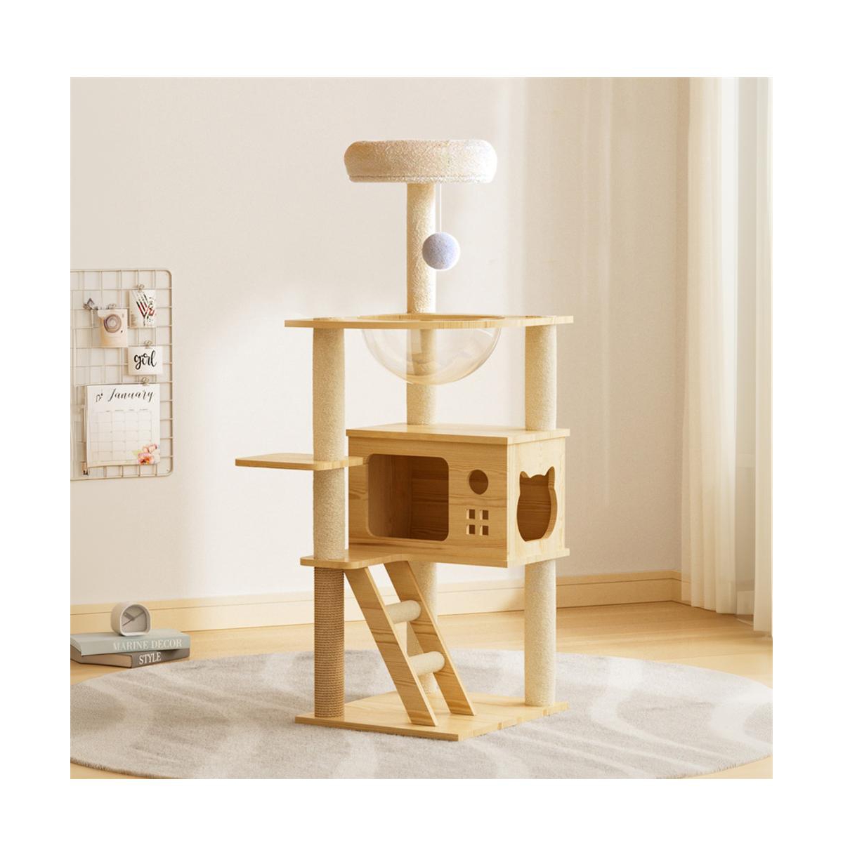 Aostirmotor 49 in. Wood Cat Tower with Acrylic Hammock for Small Large Cats