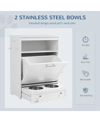 Pet Feeder Cabinet with Raised Bowls and Storage White