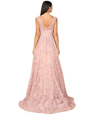 Women's Overskirt Lace Fitted V - Neck Gown