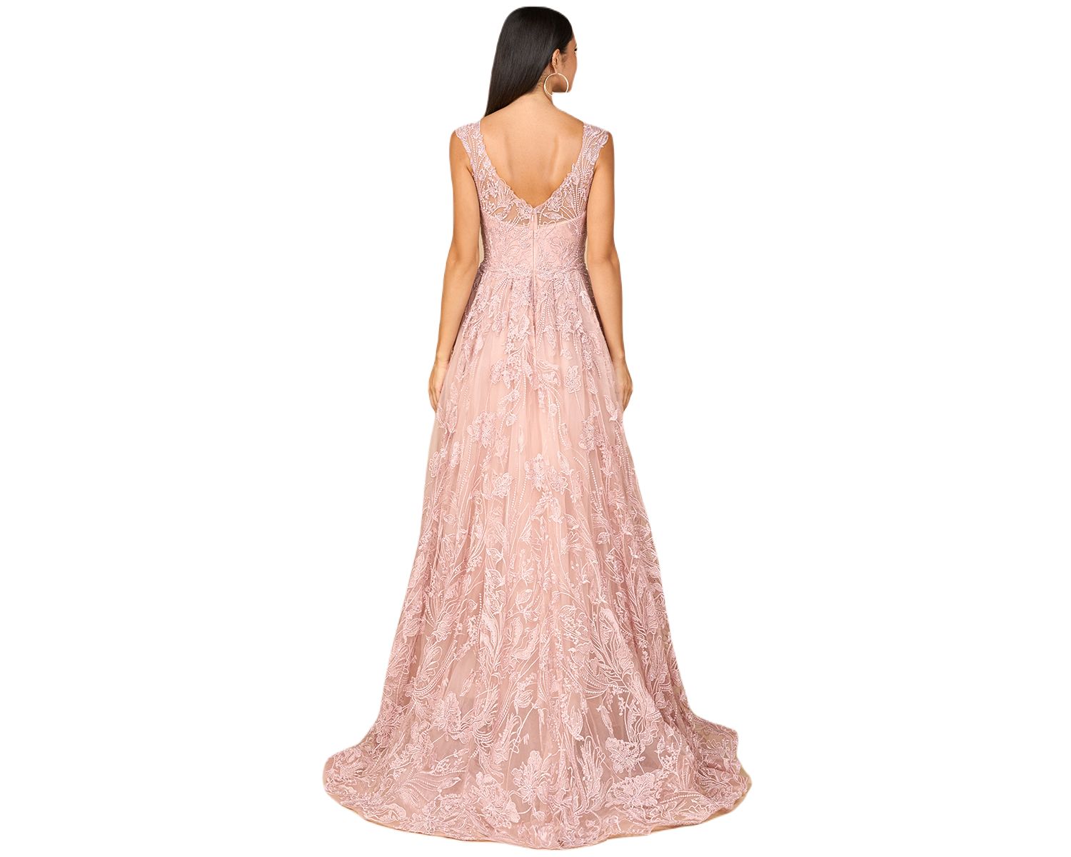 Women's Overskirt Lace Fitted V - Neck Gown