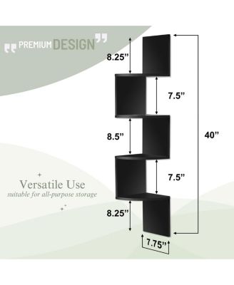5-Tier Zig Zag Floating Corner Wall Bookshelf Unit – (40" Tall) for Living Room, Bedroom, Office, & More - Space-Saving Storage Solution