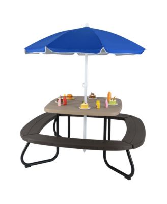 Kids Picnic Table Outdoor Activity Table with Adjustable & Collapsible Umbrella