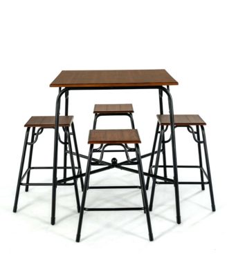5PCS Bar Table Set Counter Height Dining Set w/ 4 Stools