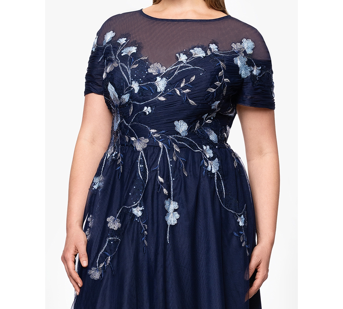 Betsy & Adam Plus Size Sequin Embellished A-line Maxi Dress In Blue