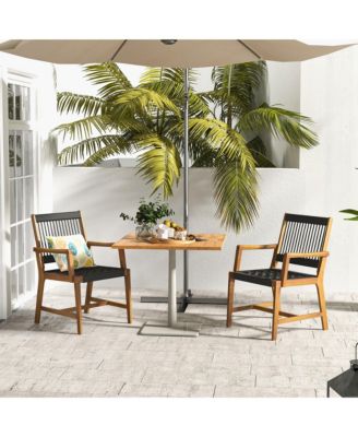 Patio 2pcs Acacia Wood Dining Chairs All-Weather Rope Woven Armchairs Outdoor