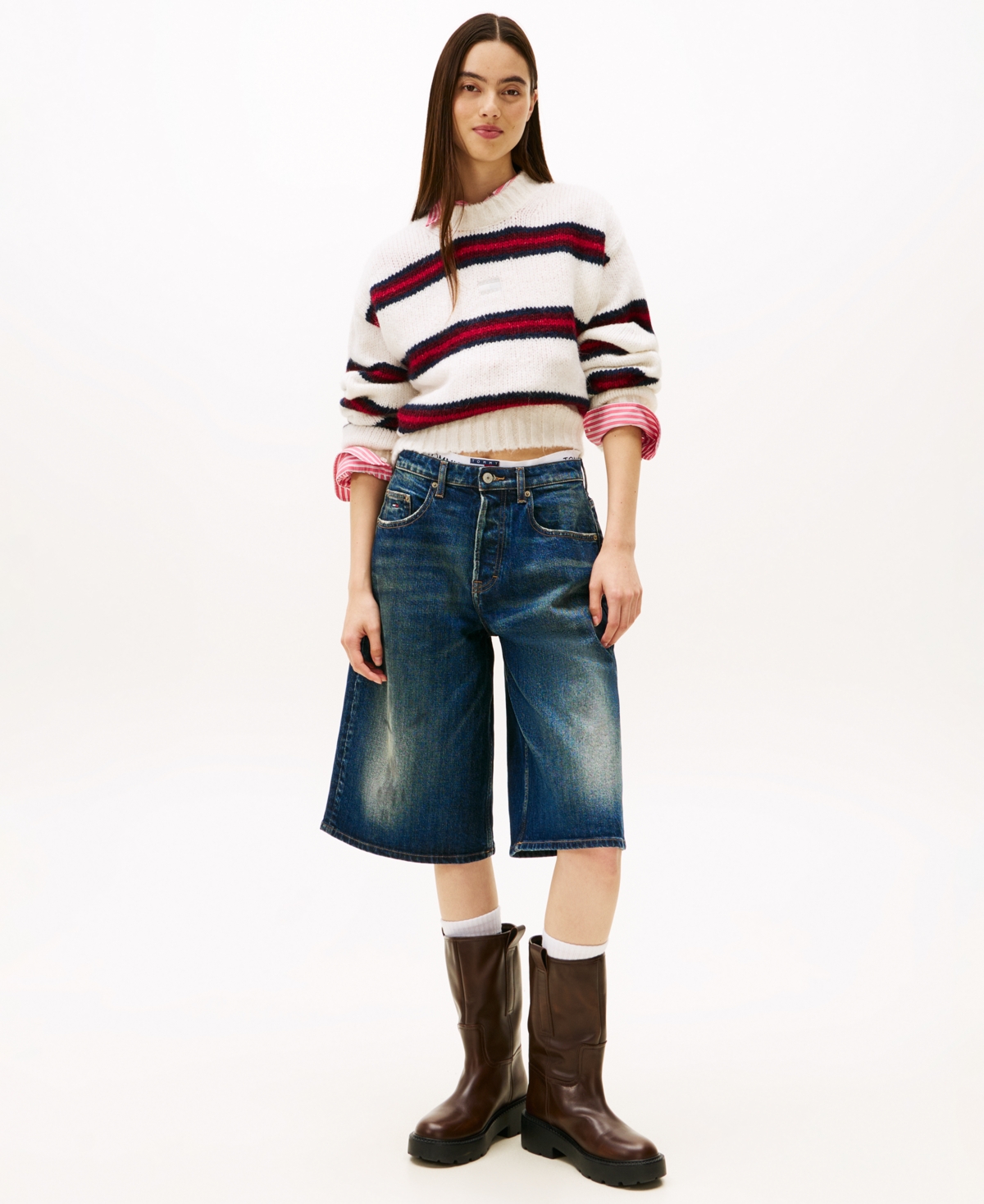Tommy Jeans Women's Badge Stripe Fluffy Long Sleeve Sweater In Multi