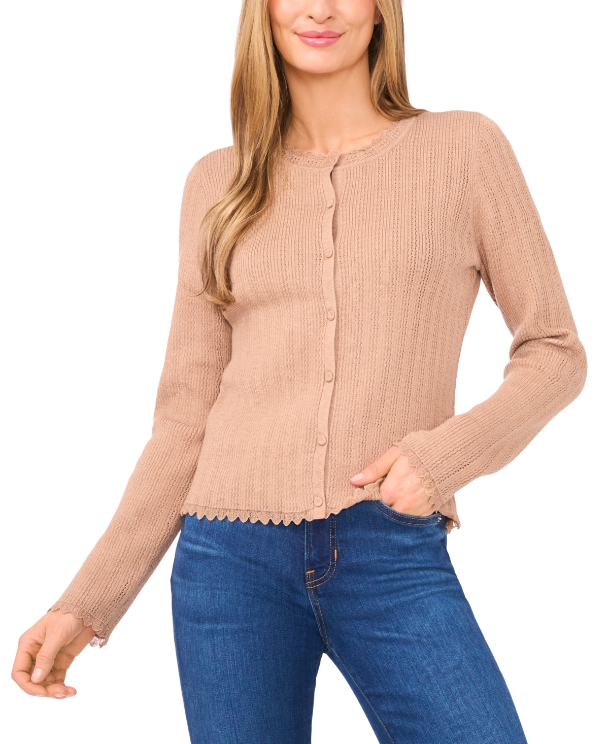 Cece Button Front Sweater In Neutral