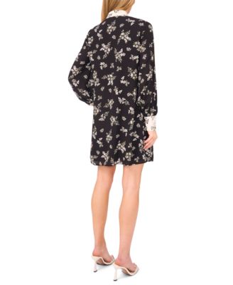 Women's High Tie Neck Long Sleeve Button Down Dress