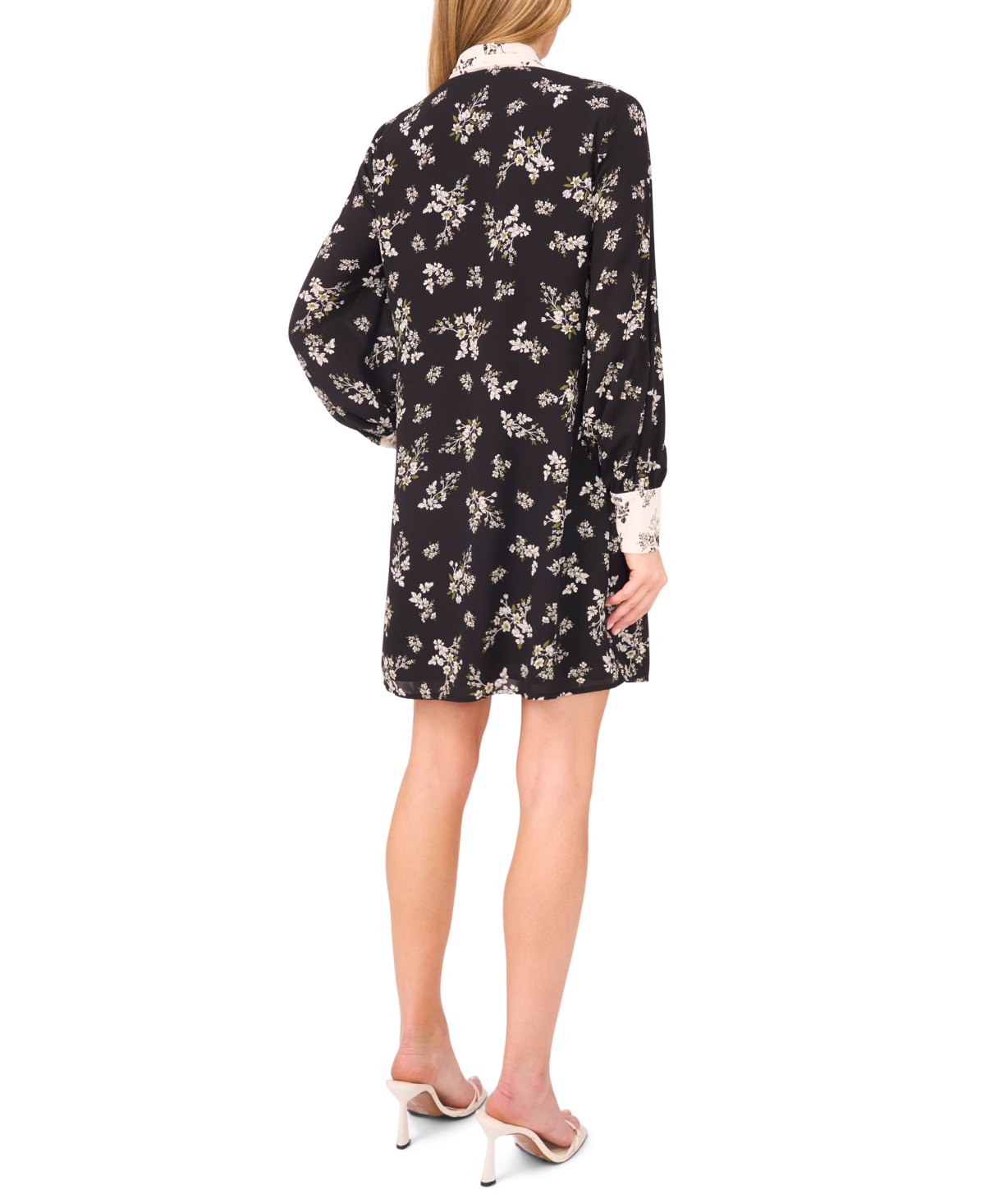 Cece Tie Neck Long Sleeve Shirtdress In Black