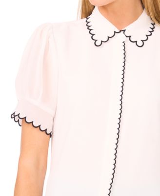 Women's Scallop Contrast Trim Button Up Top