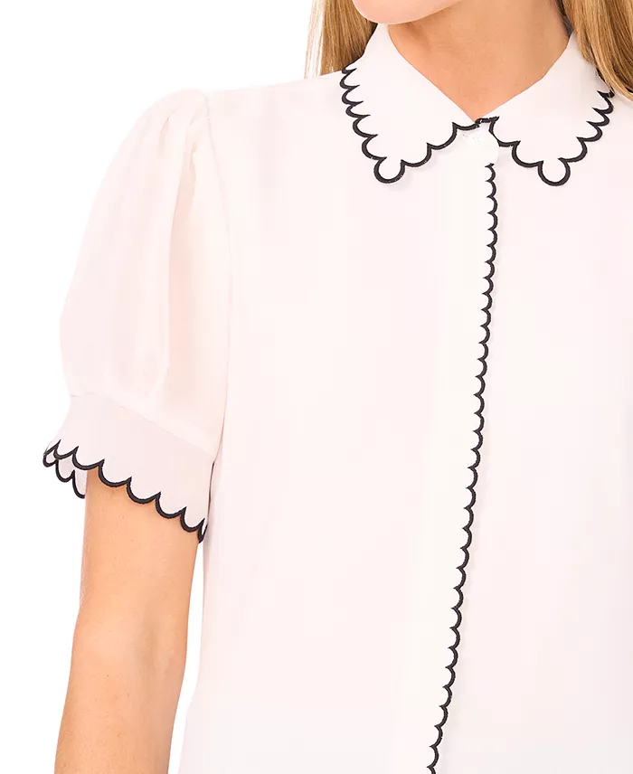 Women's Scallop Contrast Trim Button-Up Top - thumbnail 2