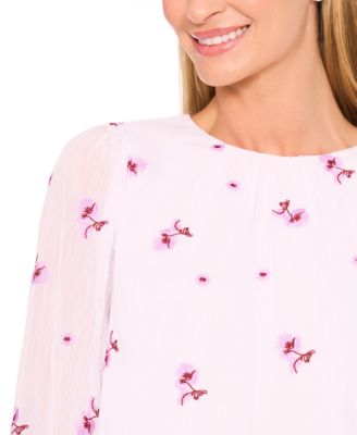 Women's Long Sleeve Embroidered Smocked Cuff Top