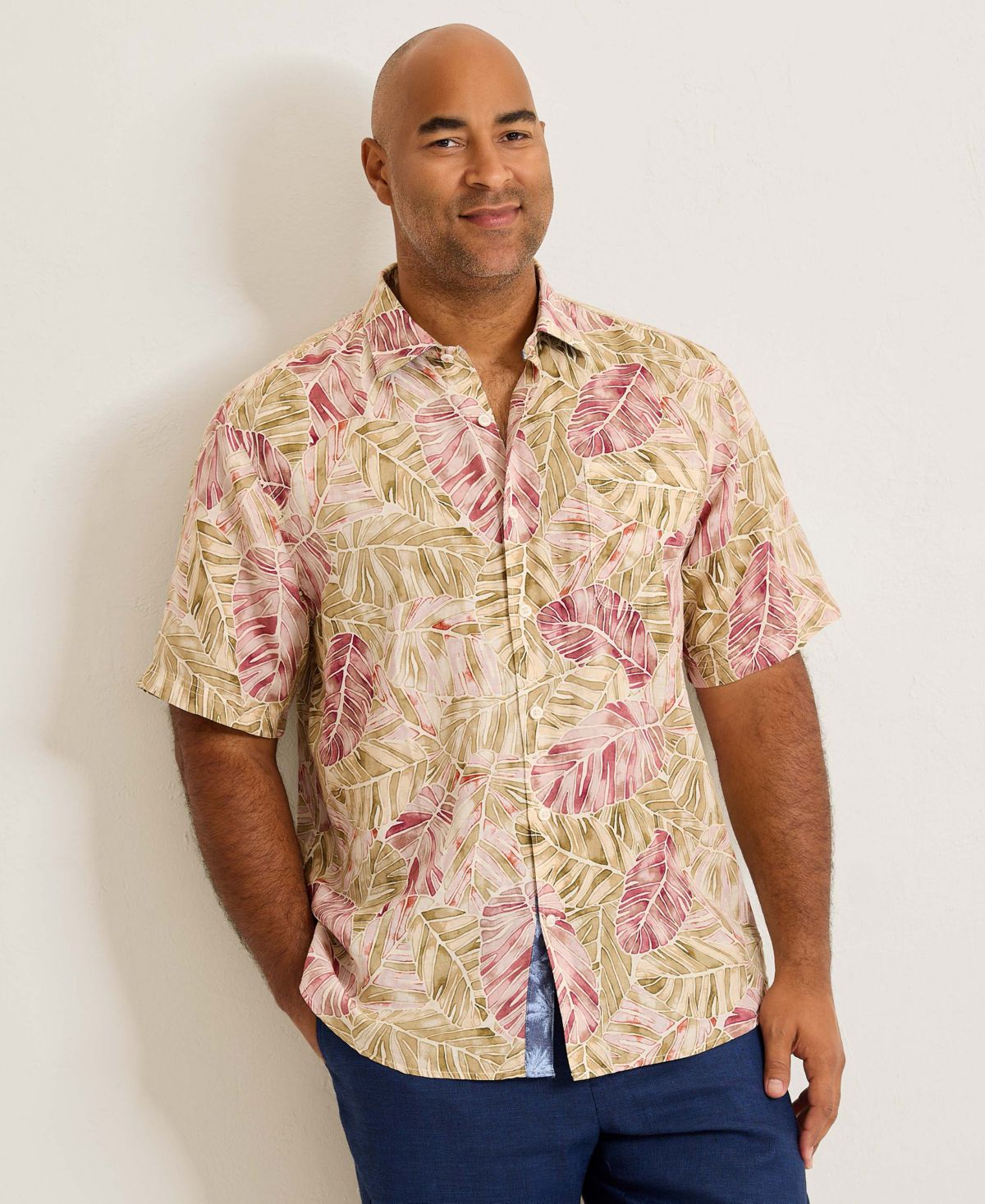 Мужская рубашка V-образного силуэта из песочного льна Villa Nueva Leaf