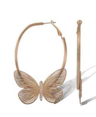 Gold-Tone Butterfly Hoop Earrings with Textured Wings