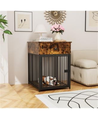 Dog Crate Furniture Dog House Kennel with Drawer Indoor Small Dog Chew Proof Iron Tube