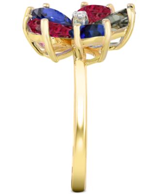 Lab-created White Sapphire 3-5/8 ct. t.w. Flower Statement Ring with Diamond Accent in 14K Gold-Plated Sterling Silver