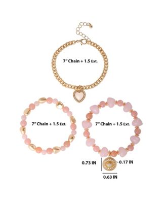 Set of 3 Pink and Gold-Tone Beaded Stretch Bracelets