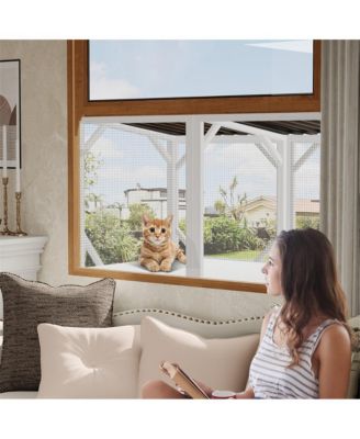 43.3 in. Outdoor Cat Enclosure for Sunbathing, Napping and Viewing, Window Perch in Ancient White