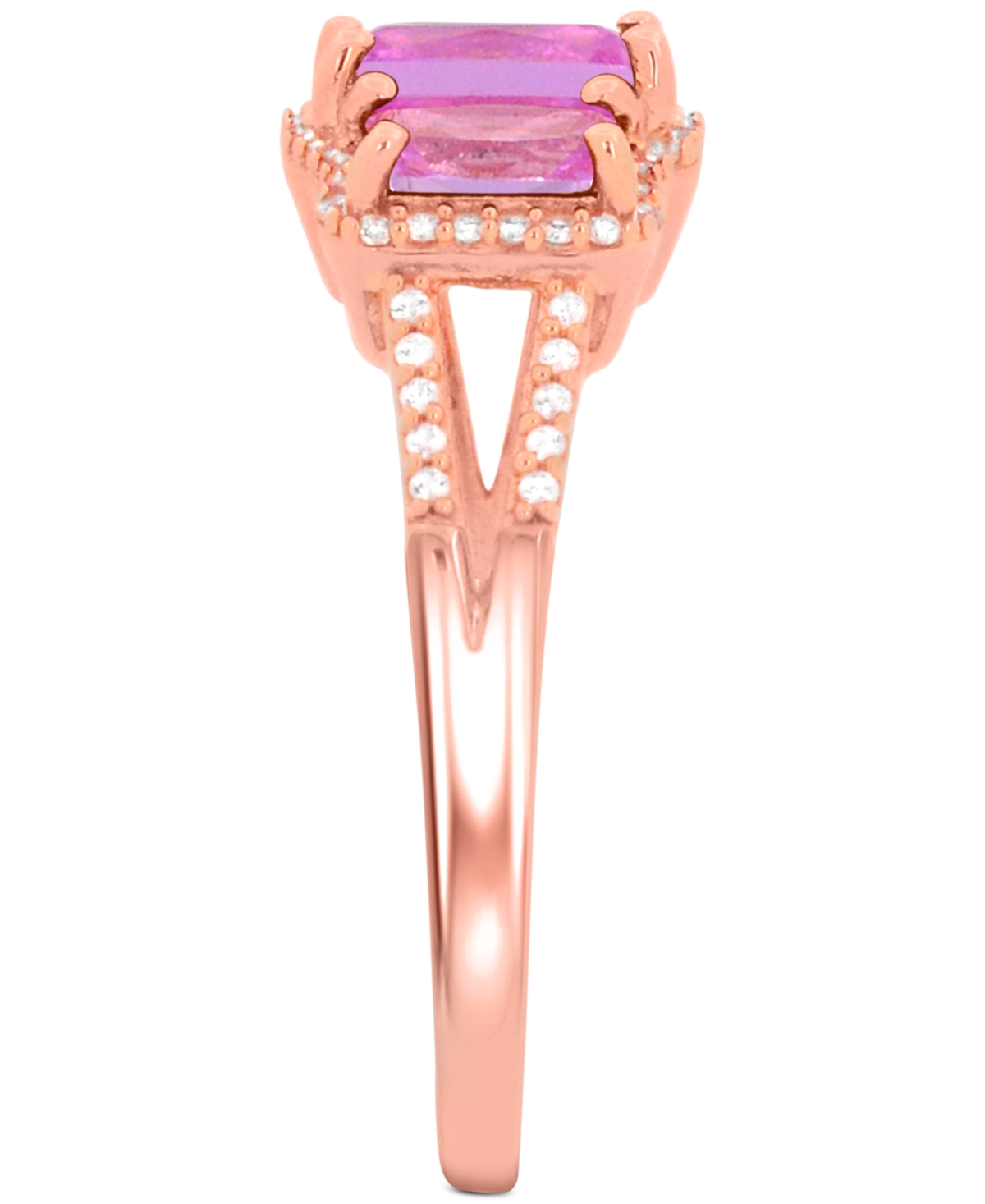 Macy's Lab Grown Sapphire (1-1/3 Ct. T.w) And Lab Grown White Sapphire (1/8 Ct. T.w) Ring In Sterling Silve In Pink