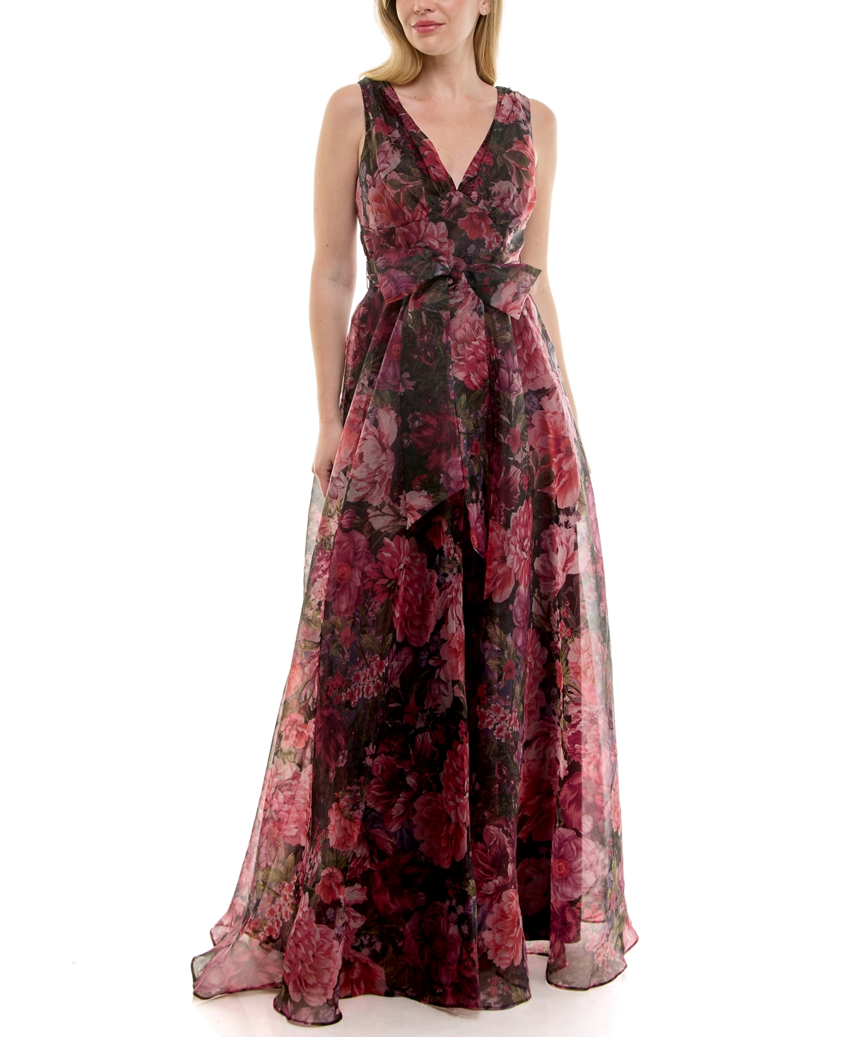Taylor Women's Coordinating Sash V-neck Dress In Burgundy