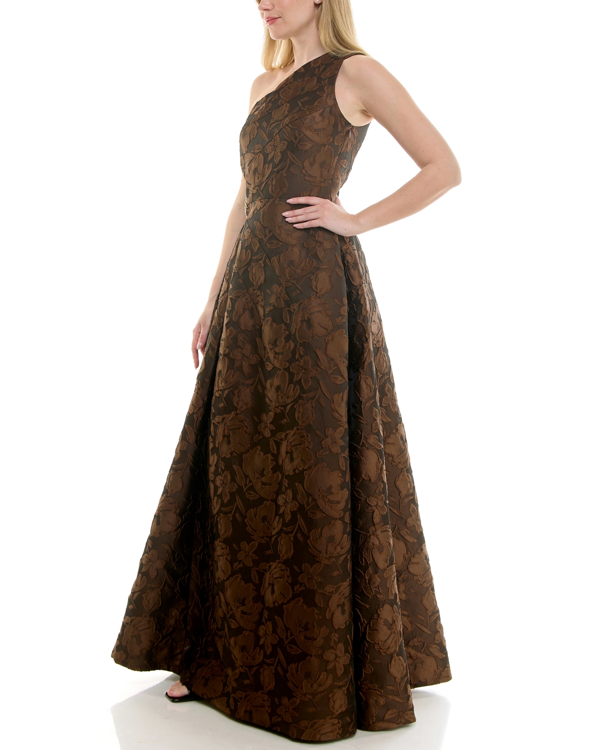 Taylor Women's Brocade One-shoulder Sleeveless Dress In Brown