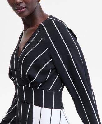 Women's Multi-Stripe Surplice-Neck Midi Dress, Macy's Exclusive