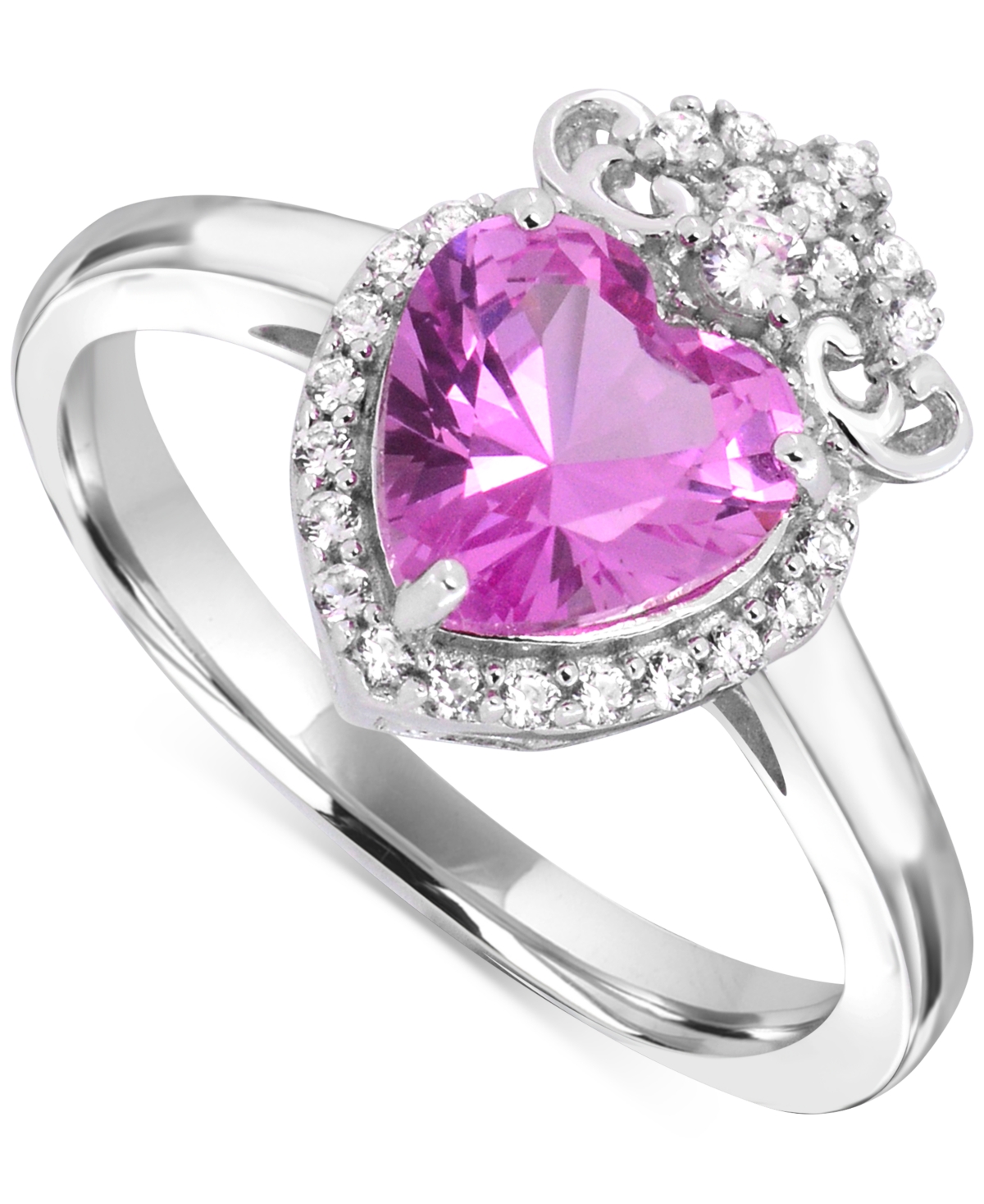 Macy's Lab Grown Pink Sapphire 1-3/8 Ct. T.w. And Lab-created White Sapphire 1/3 Ct. T.w. Heart Promise Rin