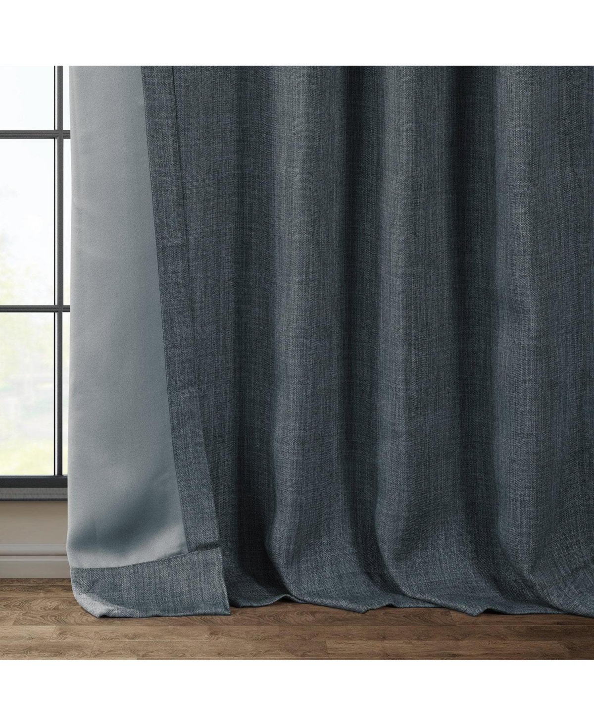 Half Price Drapes Textured Faux Linen Room Darkening Curtain In Blue