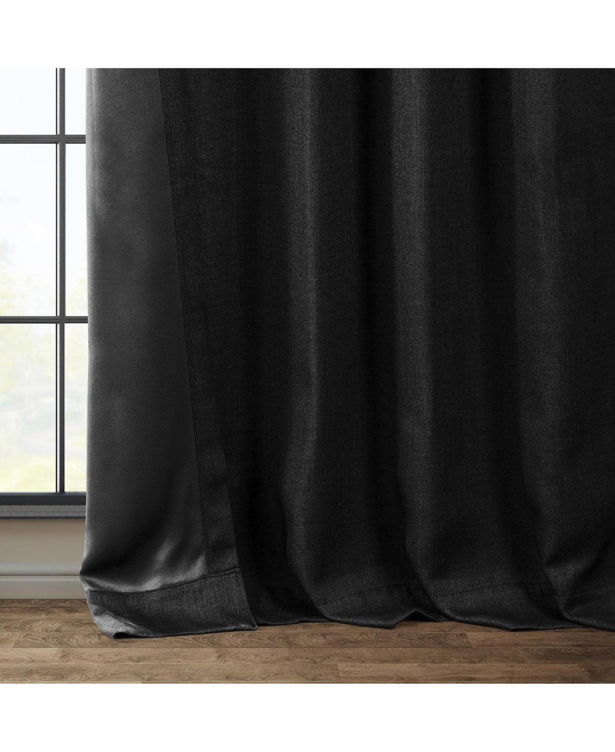 Half Price Drapes Textured Faux Linen Room Darkening Curtain In Black