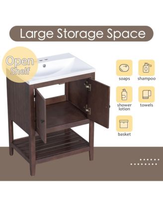 24" Modern Bathroom Vanity with Ceramic Sink, Solid Wood Frame, Open Style Shelf