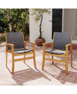 Outdoor Dining Chairs Acacia Wood Patio Chairs with Breathable Fabric Seat