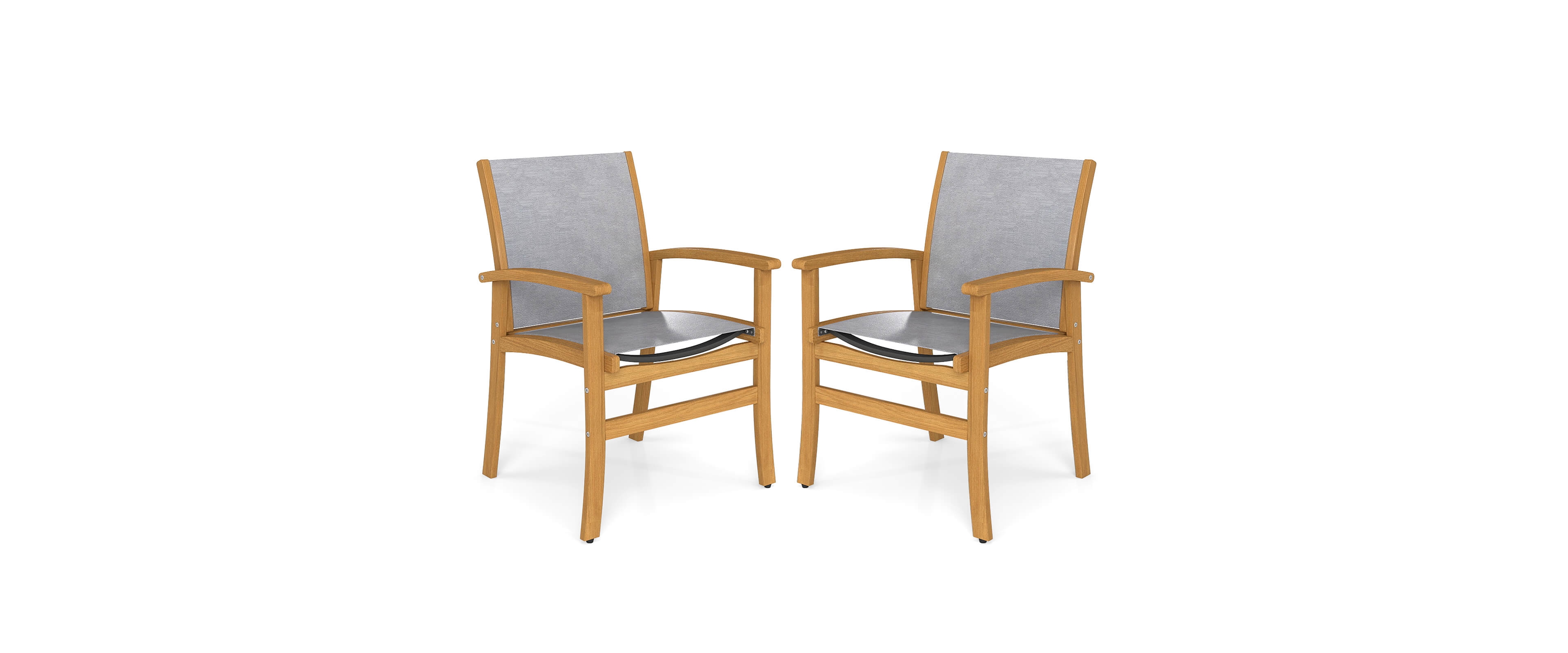 Costway Outdoor Dining Chairs Acacia Wood Patio Chairs with Breathable Fabric Seat