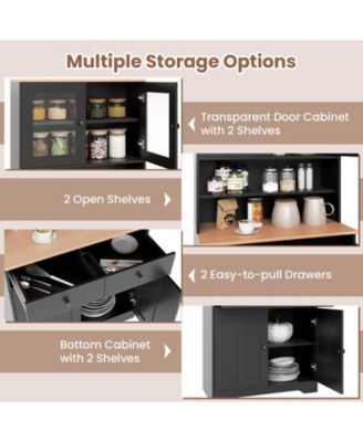 Pantry Cabinet 67'' Tall Kitchen Floor Cabinet w/ 2 Removable Shelves 2 Drawers