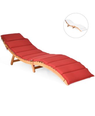 Folding Wooden Outdoor Lounge Chair Chaise Red/White Cushion Pad Pool Deck