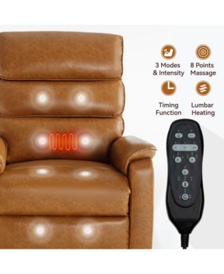 Faux Leather Power Lift Chair with Heat, Massage & Dual Motor, Heavy Duty Recliner for Elderly with Remote