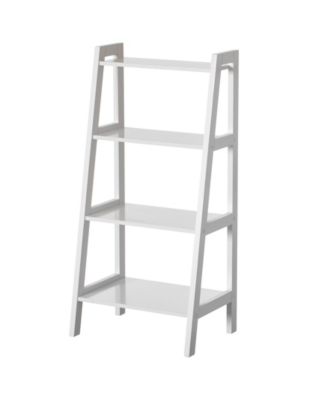 Decorative White Wooden Modern 4-Tier Ladder Bookshelf, Flower and Plant Display