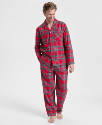 Holiday Lane - Men's 2-Pc. Brinkley Cotton Plaid Notch-Collar Pajamas Set