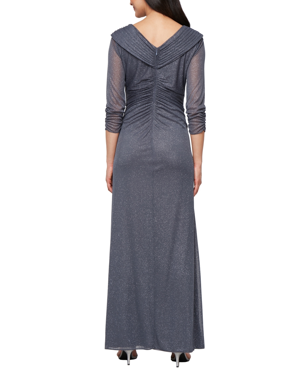 Alex Evenings Glitter Portrait Collar Gown In Blue