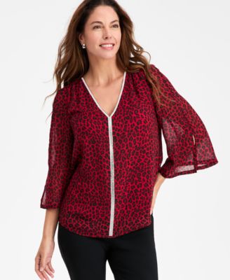 JM Collection - Women's Embellished Cheetah-Print Blouse