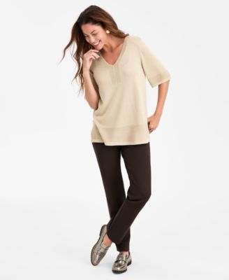 Women's V-Neck Short-Sleeve Lurex Shine Sweater