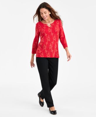 Women's Floral Shine Keyhole Jacquard Top, Macy's Exclusive
