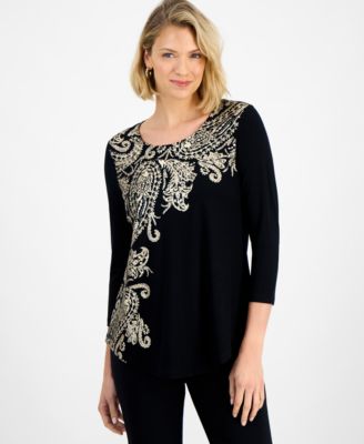Women's Printed Scoop-Neck 3/4-Sleeve Top