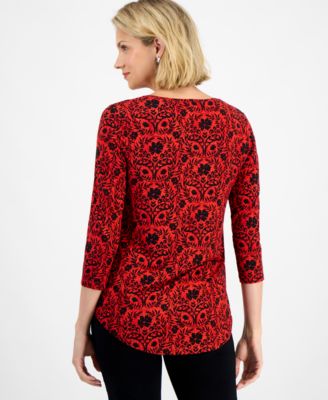 Women's Printed Scoop-Neck 3/4-Sleeve Top, Macy's Exclusive