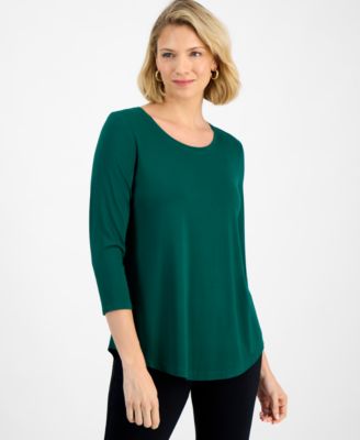 JM Collection - Three-Quarter-Sleeve Scoop-Neck Top