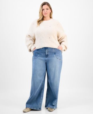 Trendy Plus Size Embellished Crewneck Pullover Sweater, Macy's Exclusive