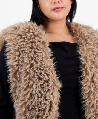 Trendy Plus Shaggy Faux-Fur V-Neck Vest, Macy's Exclusive