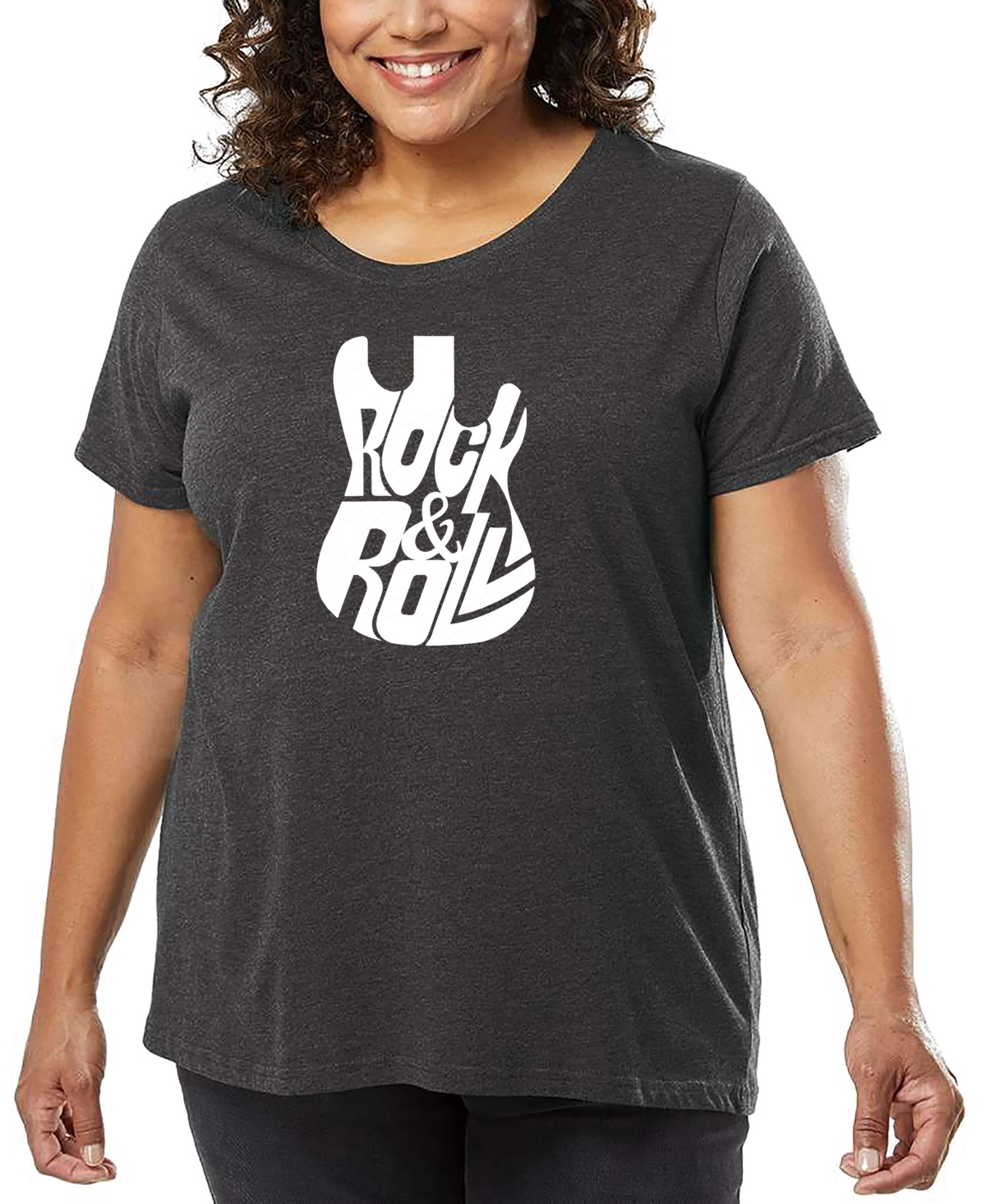 La Pop Art Plus Size Rock And Roll Guitar Word Art T-shirt In Gray