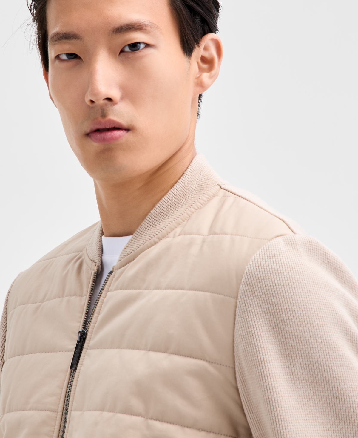 Alfani Men's Long Sleeve Mixed Media Jacket, Macy's Exclusive In Neutral