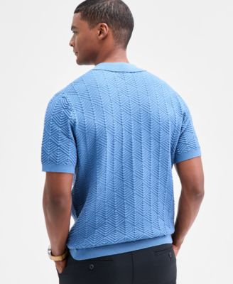 Men's Johnny-Collar Ribbed Geo Polo Shirt